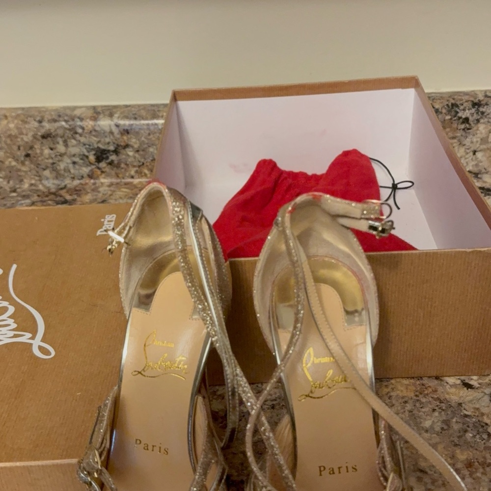 Christian Louboutin Gold and Silver Metallic Strappy High Heels - Picture 4 of 12